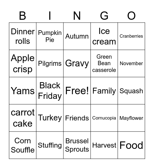 Turkey Day Bingo! Bingo Card