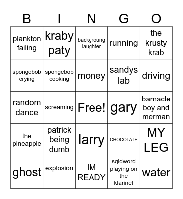 spongebob Bingo Card