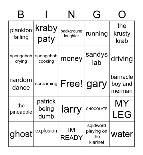 spongebob Bingo Card