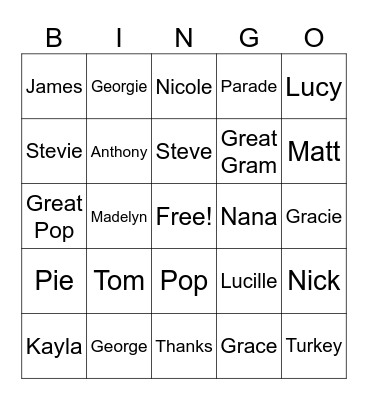 Thanksgiving #1 Bingo Card