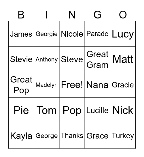 Thanksgiving #1 Bingo Card