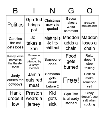 Thanksgiving Bingo Card