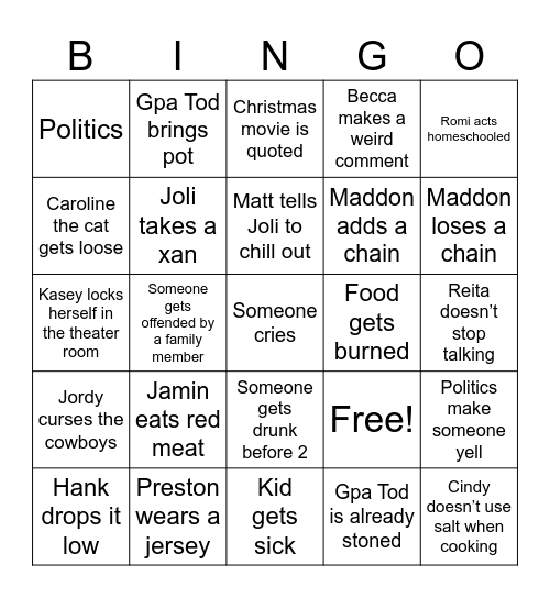 Thanksgiving Bingo Card