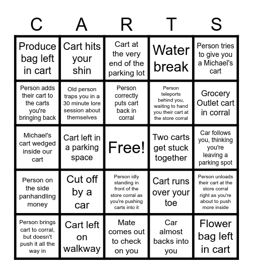 Cart Hour Bingo Card Bingo Card