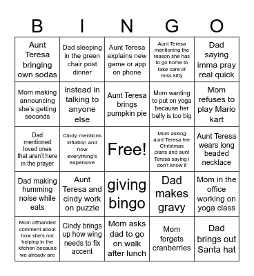 Buchanan Fam Thanksgiving Bingo Card