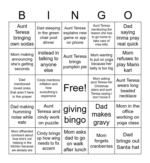 Buchanan Fam Thanksgiving Bingo Card