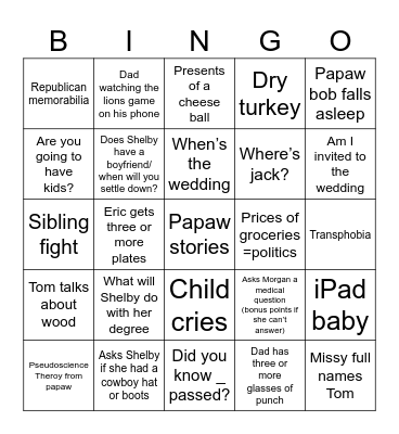 Thanksgiving bingo Card
