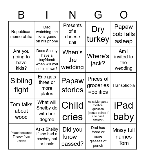 Thanksgiving bingo Card