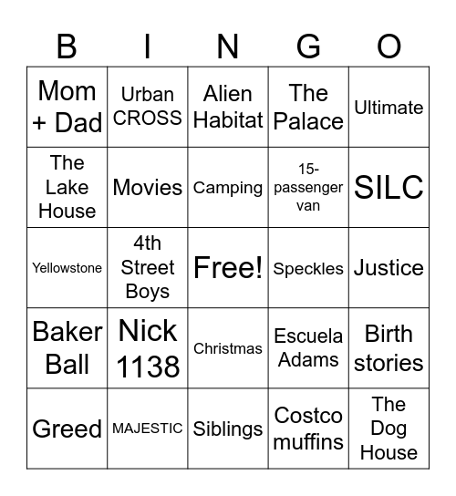 Untitled Bingo Card