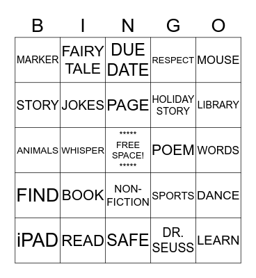 Grade 1, Welcome to the Library! Bingo Card