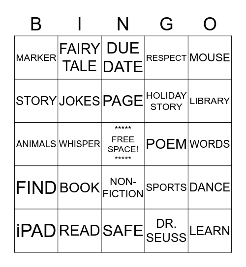 Grade 1, Welcome to the Library! Bingo Card