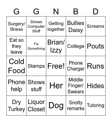 Dad's House Bingo Card