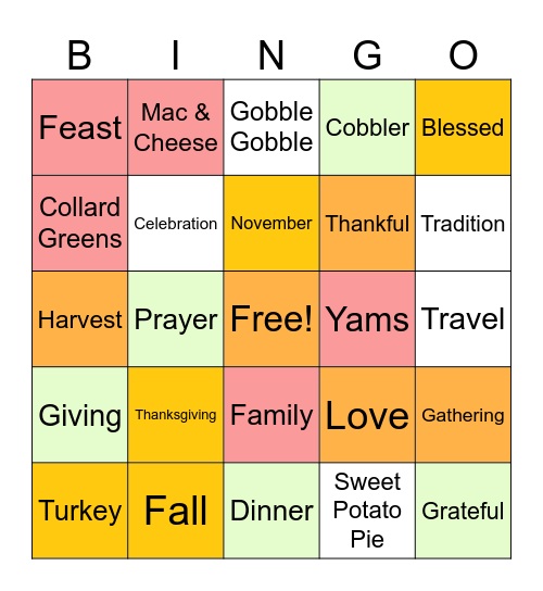 Thanksgiving BINGO Card