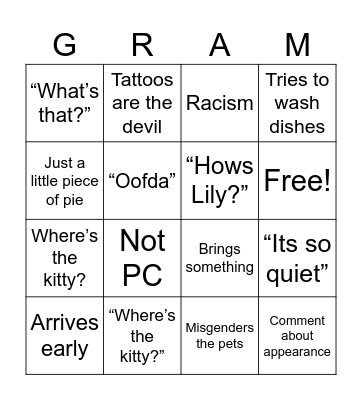 Grandma Bingo Card