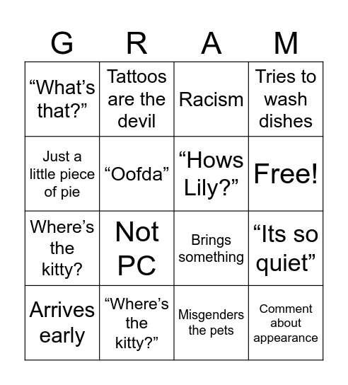 Grandma Bingo Card