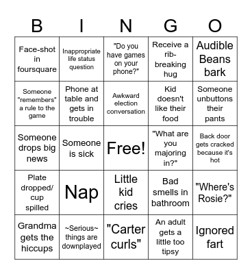 Carter Thanksgiving 2024 Bingo Card