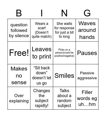 English Bingo Card