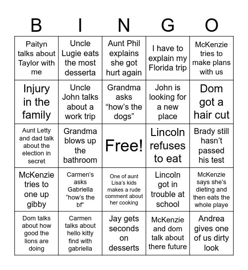 Rotondo thanksiving Bingo Card