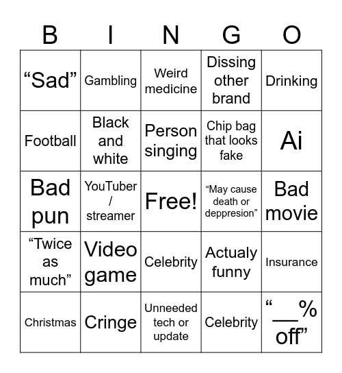 Ads Bingo Card