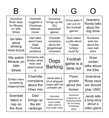 Family Bingo - Thanksgiving Edition Bingo Card