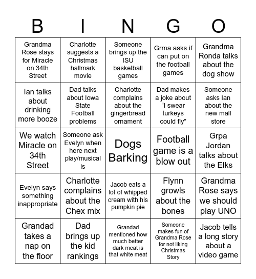 Family Bingo - Thanksgiving Edition Bingo Card