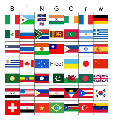 World Flags Bingo Card