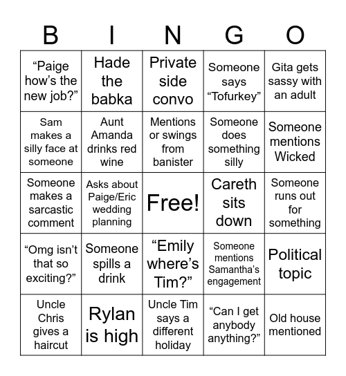 Daly Thanksgiving Bingo Card