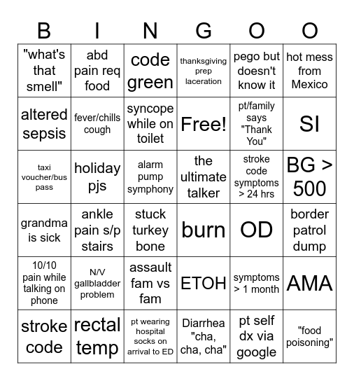 ED THANKSGIVING Bingo Card