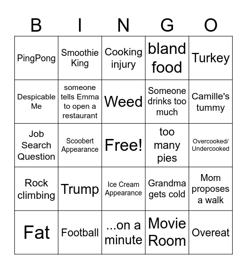 Thanksgiving Bingo Card