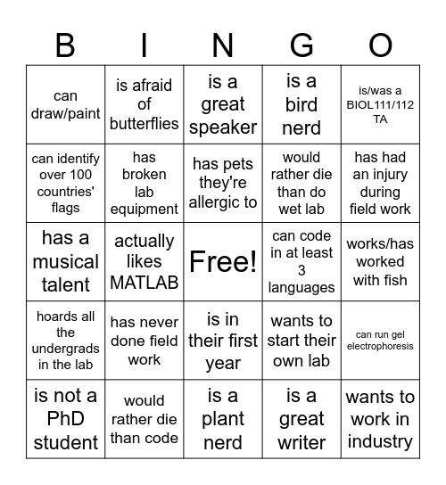 Untitled Bingo Card