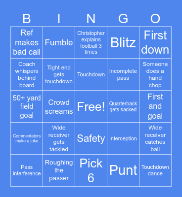Lions Football Bingo Card