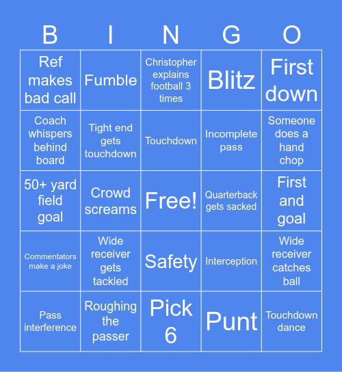 Lions Football Bingo Card