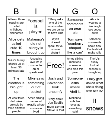 Thanksgiving Bingo Card