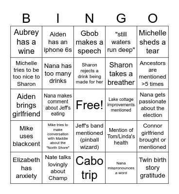 Schreiber Thanksgiving BINGO Card