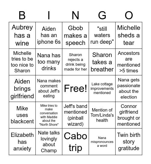 Schreiber Thanksgiving BINGO Card