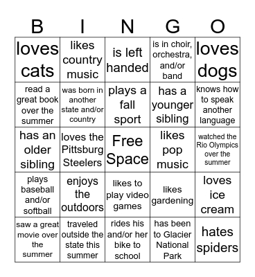 Getting to Know You Bingo Card