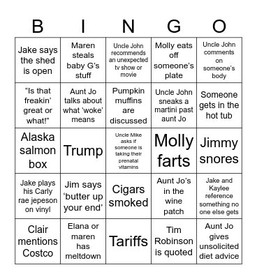 Magg Family Thanksgiving Bingo Card