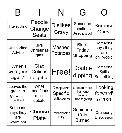 2024 Thanksgiving Bingo Card