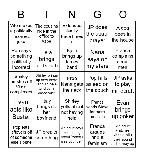 Thanksgiving Bingo Card