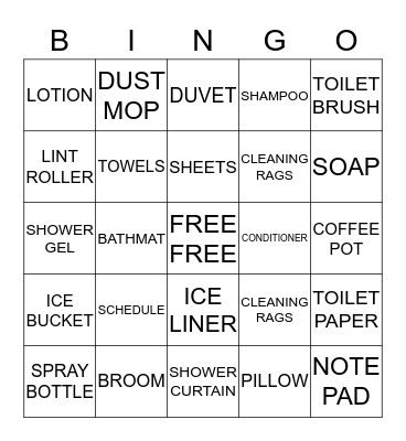 Housekeeping Bingo Card