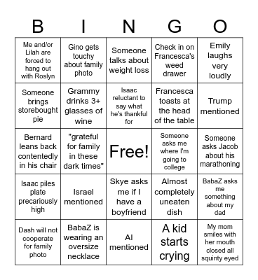 Thanksgiving Bingo Card