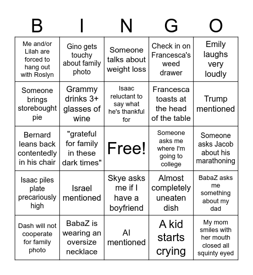 Thanksgiving Bingo Card