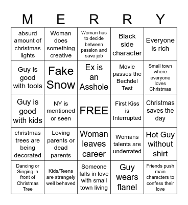 Romantic Christmas Movie Bingo Card