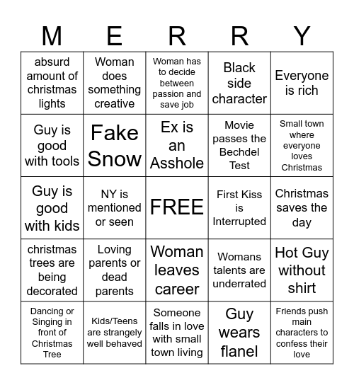 Romantic Christmas Movie Bingo Card