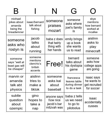 thanksgiving Bingo Card