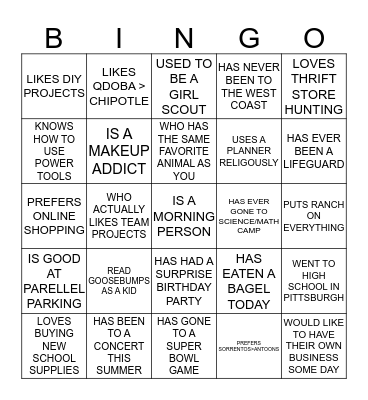 FIND A SISTER WHO.... Bingo Card