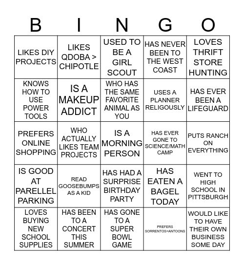 FIND A SISTER WHO.... Bingo Card