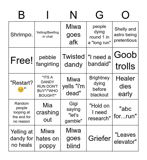 Dandy bingo Card