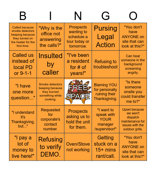 Lovely Thanksgiving Callers Bingo Card