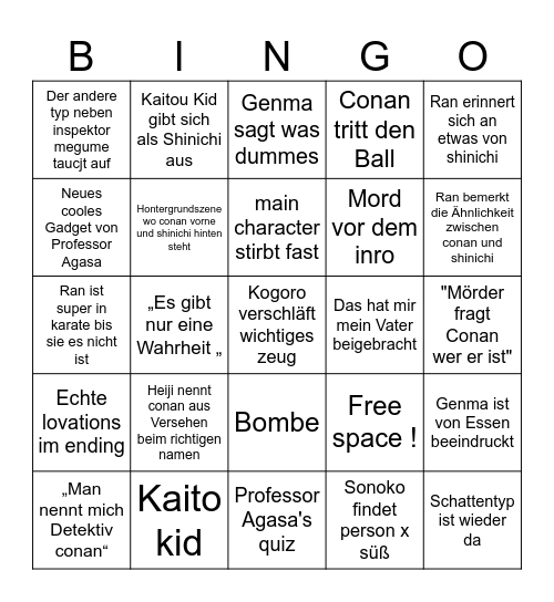 Detective Conan Movie Bingo Card